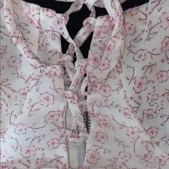 Cotton Candy Pink Bustier Tie Front Crop Top Cherry Blossom Pink Off White - Picture 7 of 11